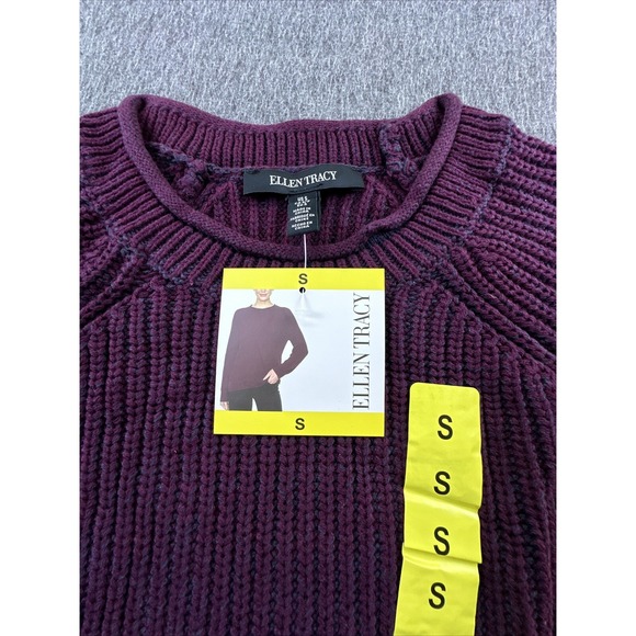 Ellen Tracy Sweater Womens Small Port Marl Burgundy Cable Knit Crew Neck New - Picture 9 of 15